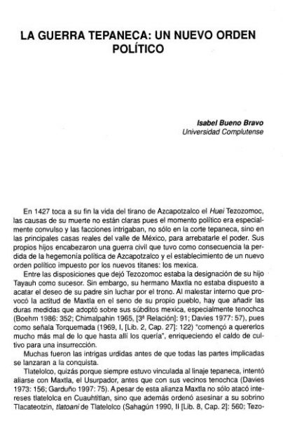 “La Guerra Tepaneca: Un nuevo orden político”. Boletín Americanista, Universidad de Barcelona, nº 55, 2005: 27-40.